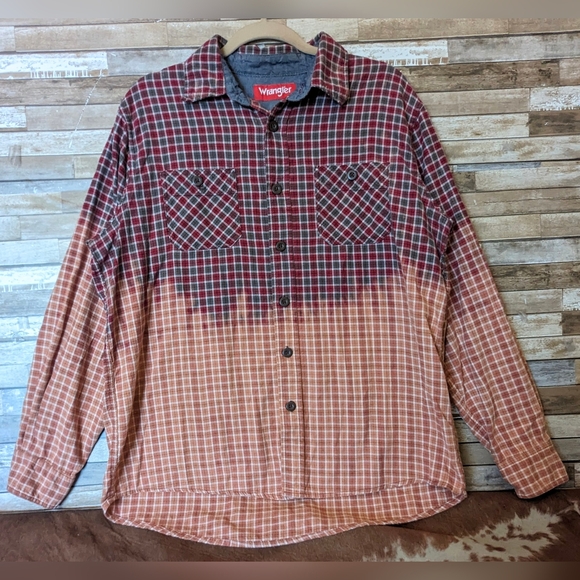 Free Bird Upcycled Handcrafted Dip Dye Bleach Flannel Shirt - Picture 10 of 13